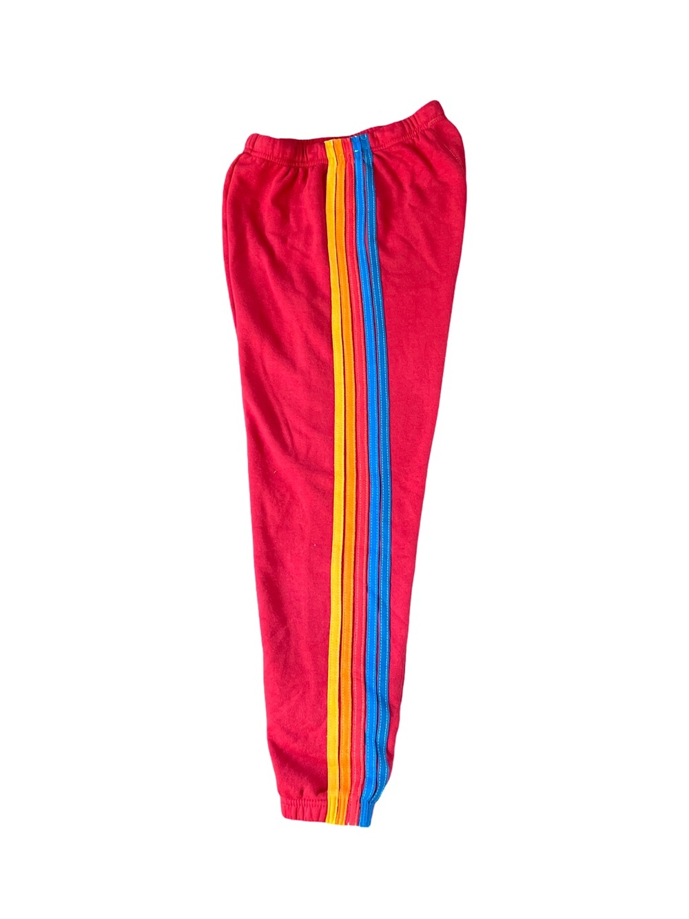 Aviator Nation Red Sweatpants with Yellow and Blue Side Stripes